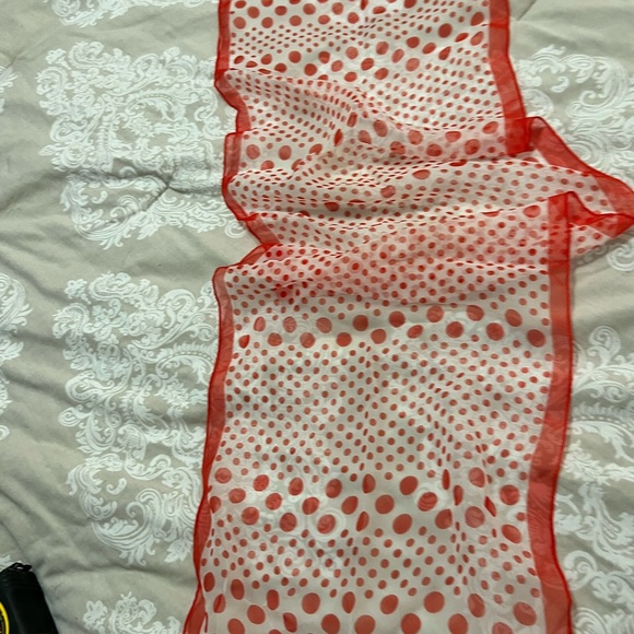 Vintage Scarf Sheer With Red Polka Dots Oblong Nylon/Rayon Blend - Picture 2 of 4